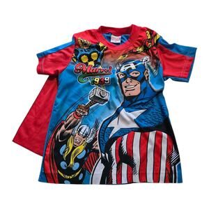 Marvel Avengers Caped Short Sleeve Shirt Kid SZ M Cosplay Halloween Superhero